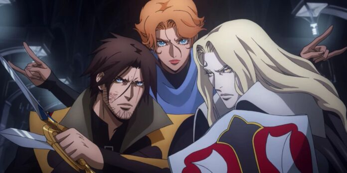 Trevor, Sypha, and Alucard in the castlevania season 4 finale