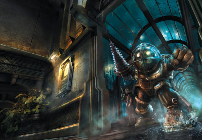 bioshock netflix key art of a big daddy from bioshock