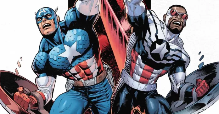 Steve to the left and Sam to the right in the art cover of Captain America Cold War